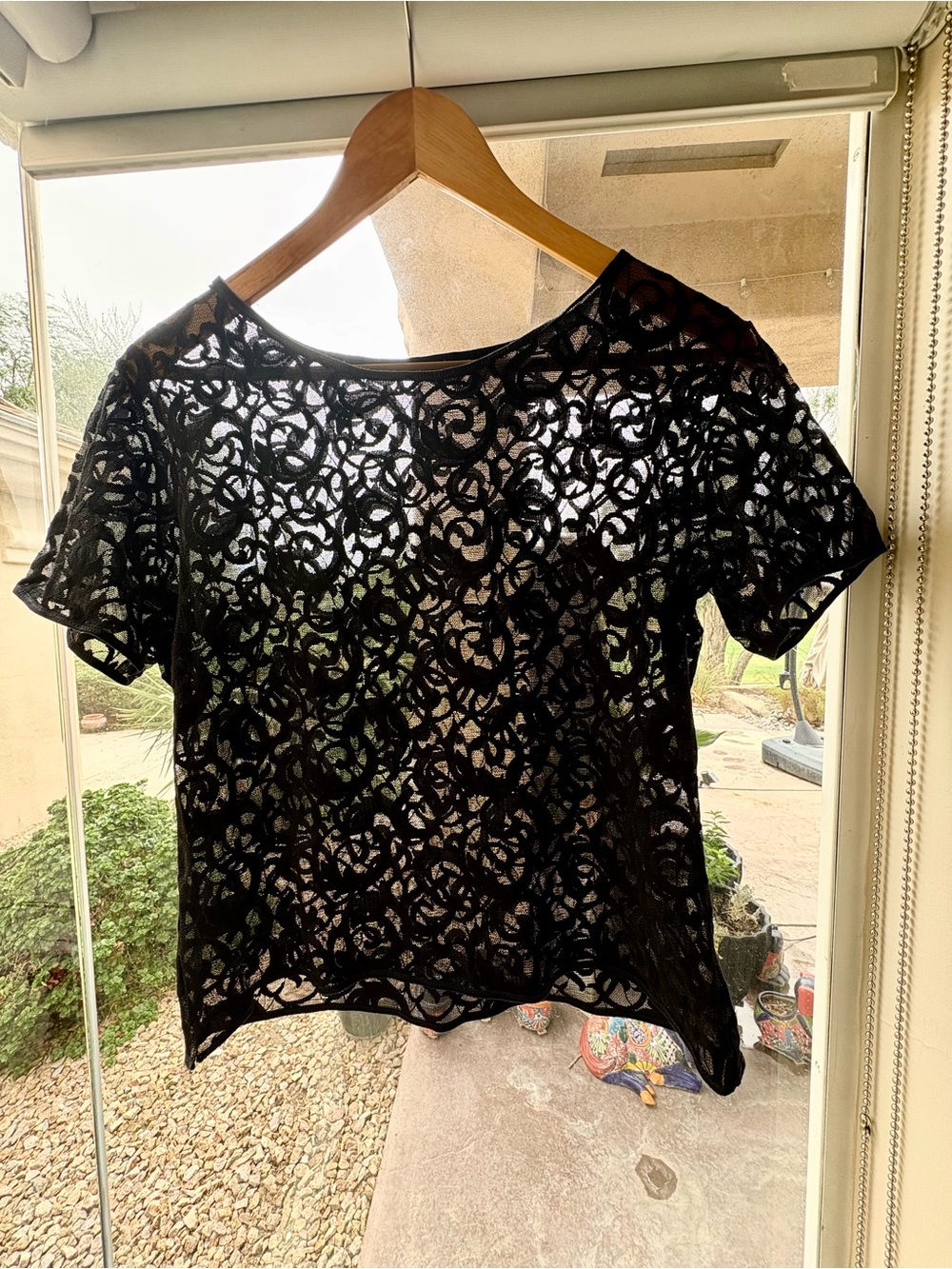 Black Lace Overlay Short Sleeve Top